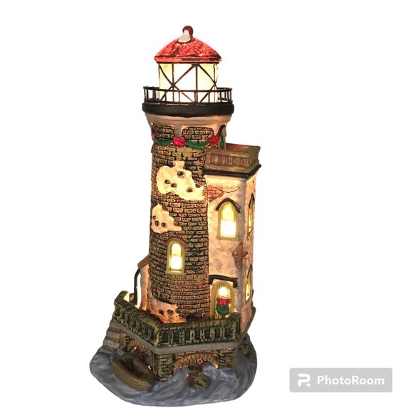 Vintage Christmas Luminary Lighthouse Lamp Santa's Workbench Collection 2002